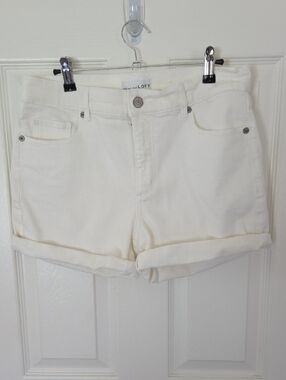 LOFT Cream Rolled Hem Denim Shorts